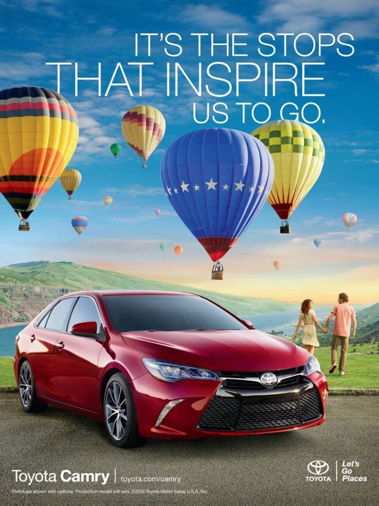 Toyota Camry advertisement featuring hot air balloons.
