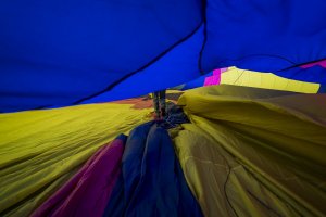 Interior view of a deflating hot air balloon.