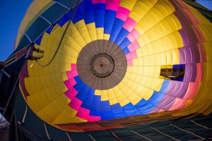 Inside view of a fully inflated hot air balloon.